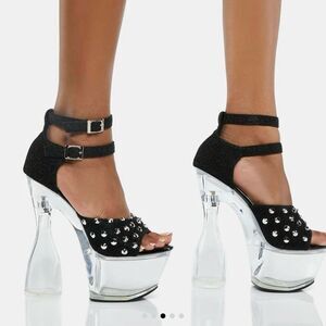 NEW Golden Bulls DETUX-02 studded clear heel‎ Platform heels Size 6 black